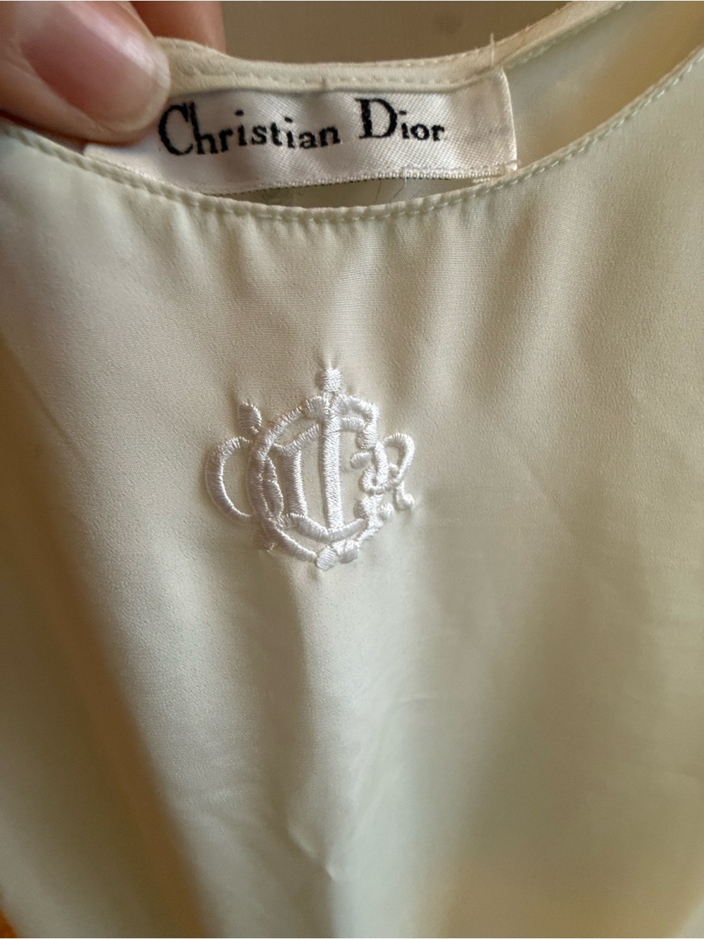Christian Dior Cream Slip Dress with Embroidered Logo